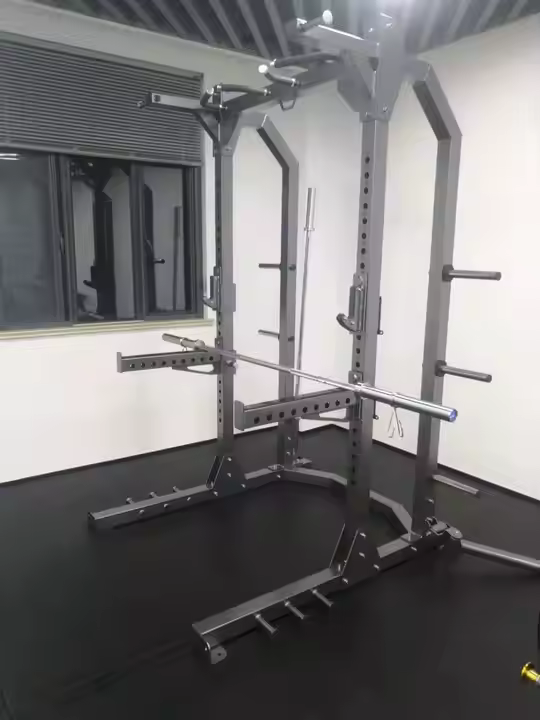 Heavy-duty half rack for squats, bench presses, and safe strength training at home or gym