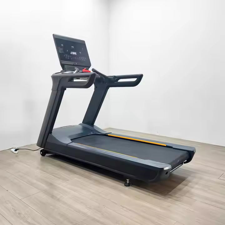 Heavy-duty commercial treadmill with wide belt, digital console, and shock-absorbing deck.